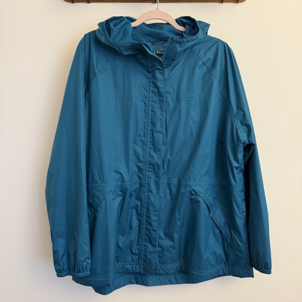 LL Bean Jacket womens Hooded Full Zip Mesh Lightweight Windbreaker Plus 2X Teal